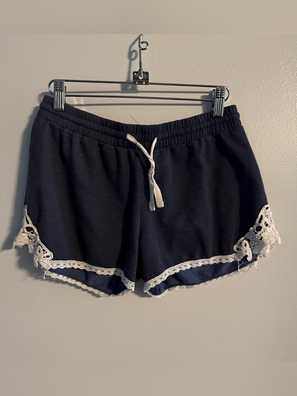 Women’s Cloud Chaser Navy Blue Shorts with White Lace Trim Size M